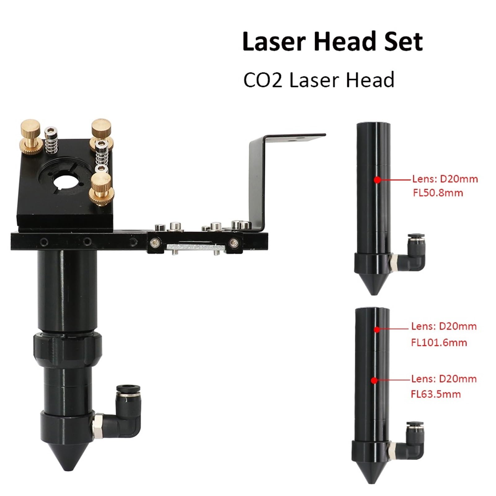 CO2 Laser Head Set Lens Dia.18 FL38.1 Dia.20FL50.8/63.5/101.6mm Integrative Mount Dia25 Mirror for Laser Cutting Machine