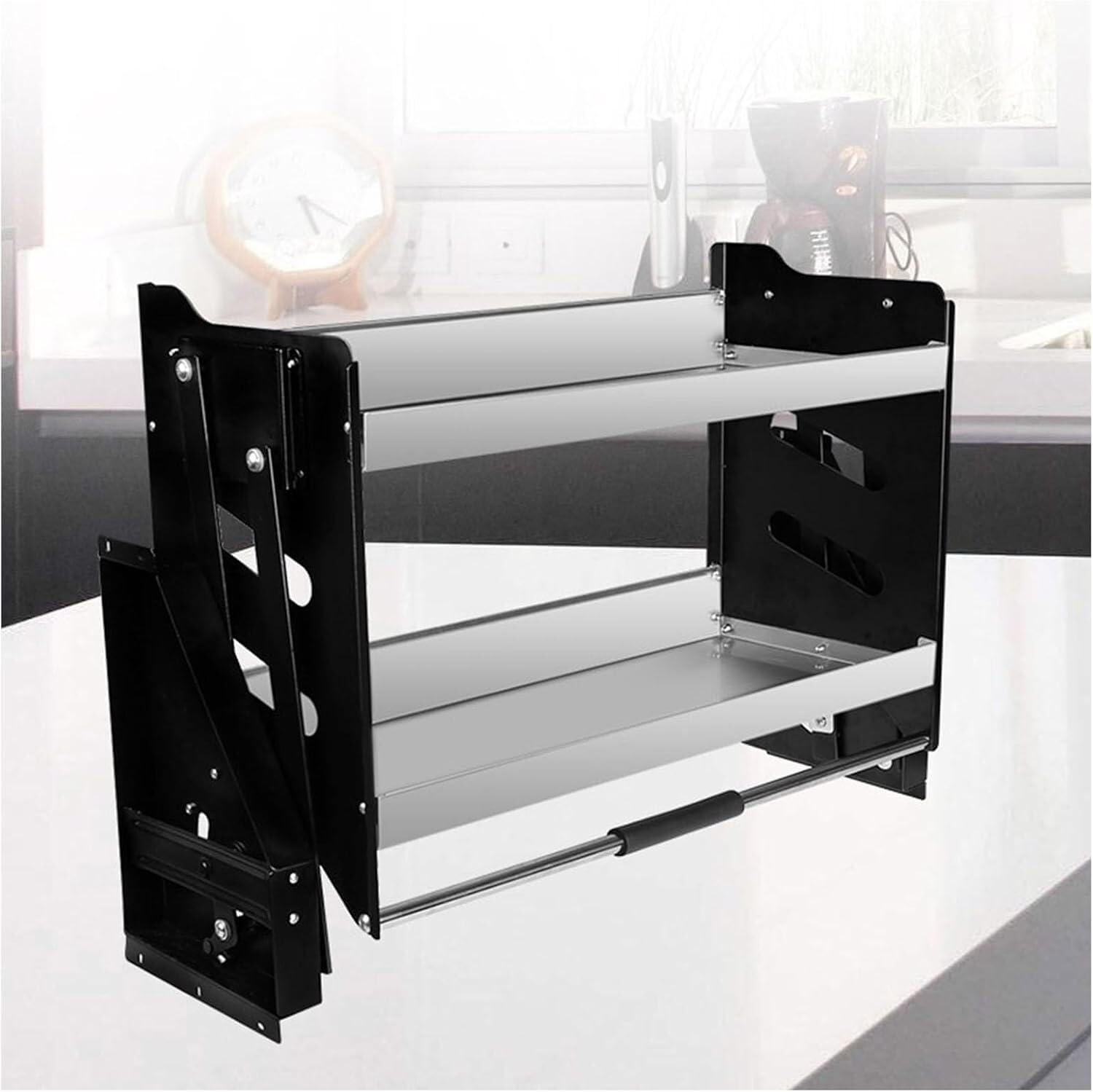 OLSKFUH Drop Down Cabinet Organiser - 2 Tier Kitchen Cabinet Shelf, Space Saving Ideal Spice Rack For Hanging Tall Cabinet Drop Down Shelf.,One Color-860x280x530mm