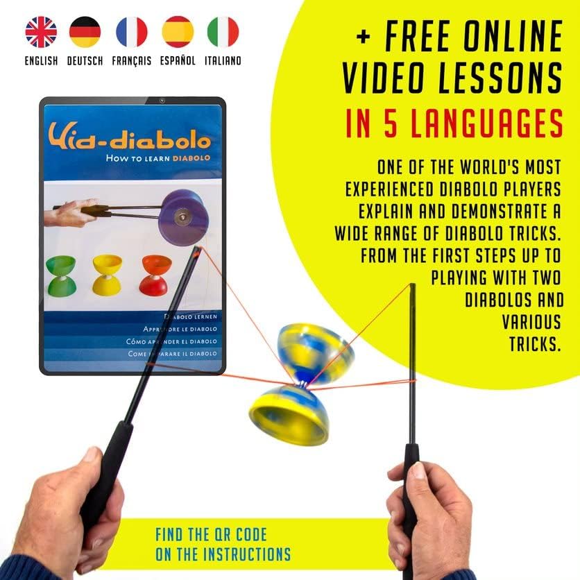 Juggle Dream Jester Diabolo Set, Fixed Axle Professional Diabolo with Super Glass Handsticks, Online Learning Video - Image 3