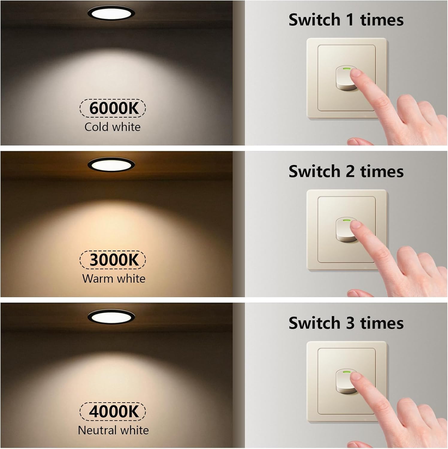 Sweier Ultra Slim 5W LED Recessed Ceiling Lights, 3 Adjustable Colors (6000K/3000K/4000K) 480LM - Image 3