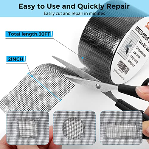 black window screen repair tape 2 in x 30 ft 360in screen repair kit for windows or doors strong adhesive fiberglass mesh patch tape