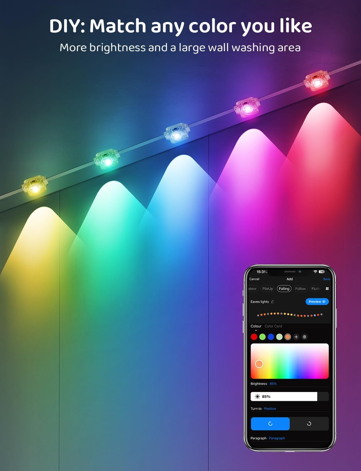 300FT IP68 WiFi DIY Design Permanent Outdoor Light,Arbitrary Trimming Smart RGB+IC Waterproof LED Eaves Lights for Christmas Decorations,Halloween,Compatible with Alexa,Google Assistant