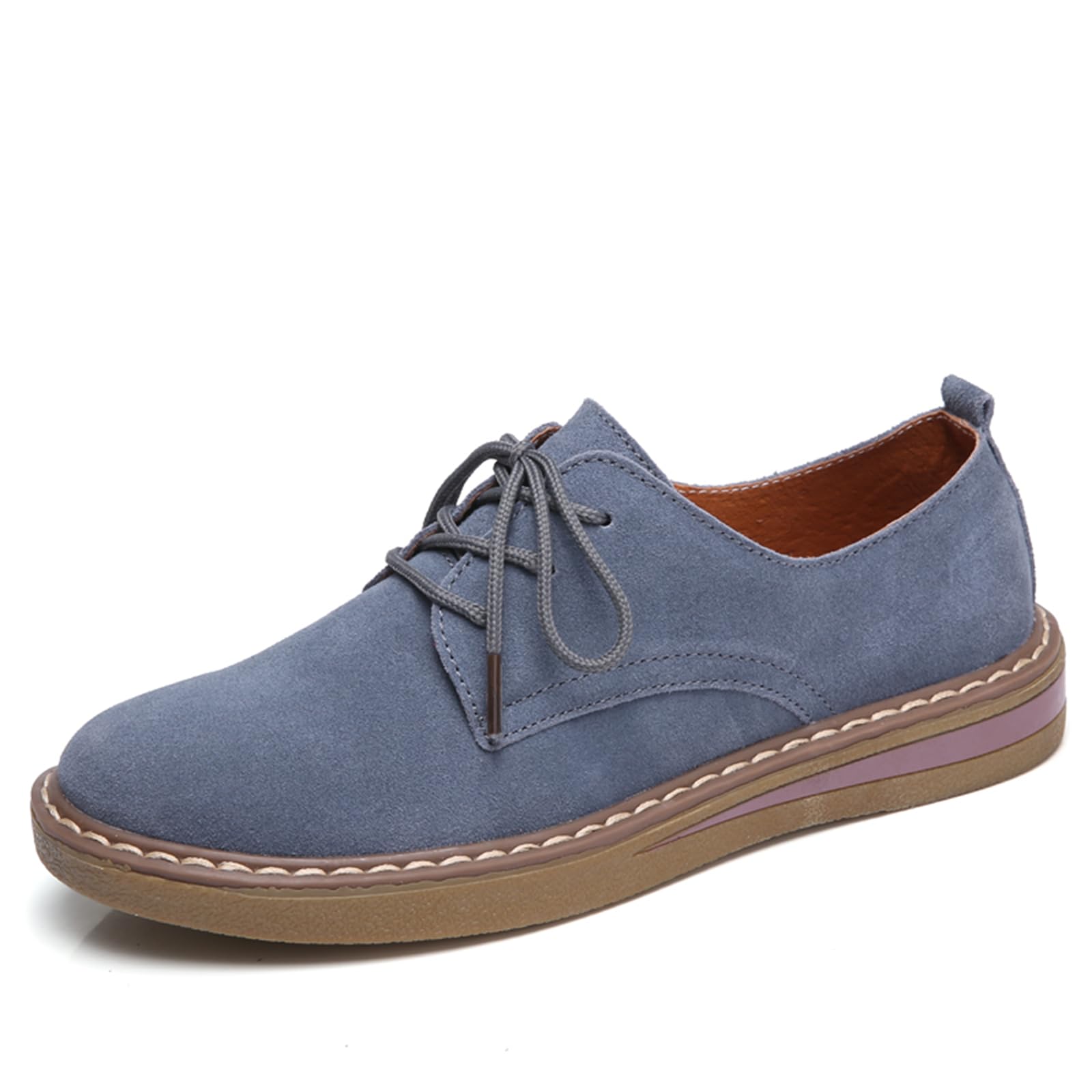 Veroders Womens Suede Oxford Shoes Classic Lace-Up Loafers Round Toe Comfortable Dress Business School Uniform Casual Flat