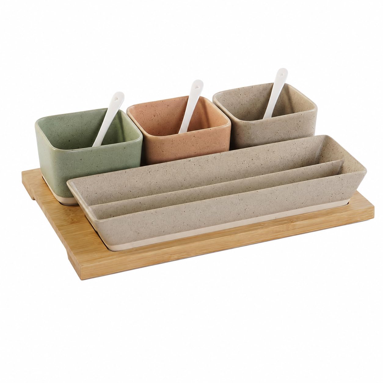 Generico Set apéritif 8 pièces avec plateau en bambou et bols en porcelaine