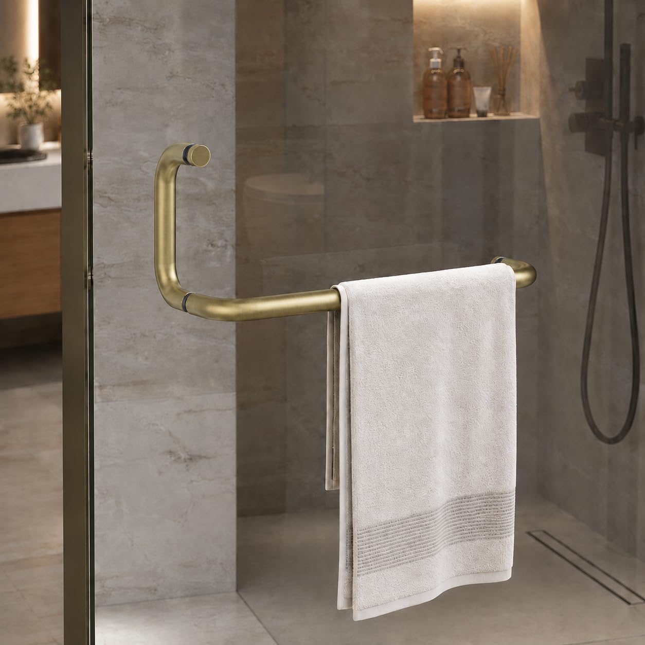 Plantex Stainless Steel Towel Bar Combination/Shower Door Handle/Towel Holder for Glass Shower Door and Bath Door Pull Handle - Pack of 1 (Brass Antique)