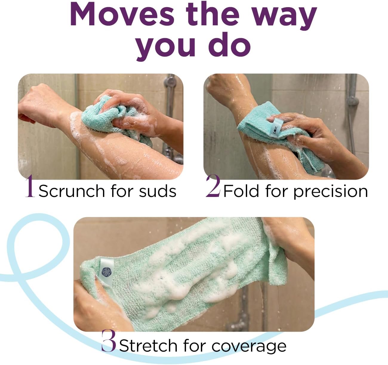 Love Being Scrubbed Exfoliating Flexi Cloths, Stretchy Back Scrubber for Shower & Bath, Exfoliating Body Scrubber for Smooth Skin, Body Scrubber for Men & Women (2 Count, Assorted Colors) - Image 7