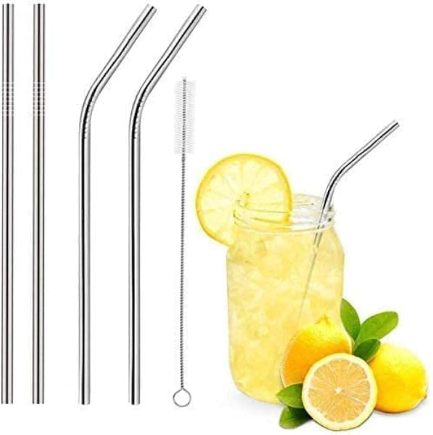 ADD2CART Stainless Steel Drinking Straws, 21.6 cm Long, 6 mm Radius, Set of 4 with Cleaning Brush, Dishwasher Safe-image-42