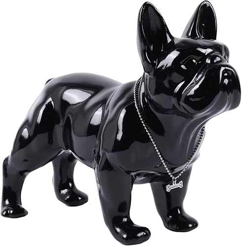 Miniatura 43 de Estatua de bulldog francés sentado de 9 a 12 pulgadas, escultura de animal de perro con collar de plata, collar de plata, mesa de café, cocina