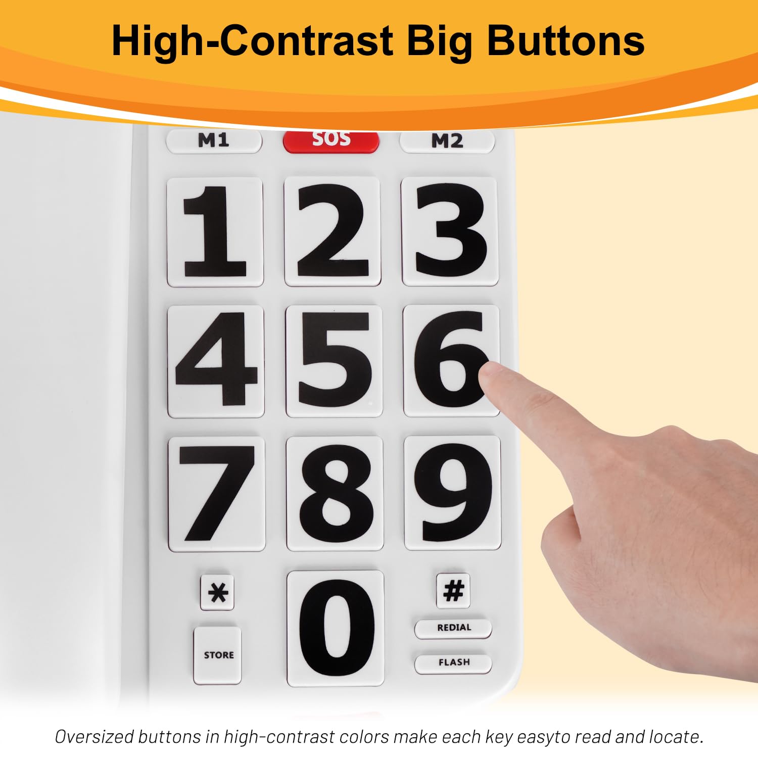 Uvital Big Button Phone for Seniors, Landline Phone for Elderly with Big Buttons, 3 One-Touch Speed Dial Keys, Visual Ringer, Adjustable Volume, Ideal for Visually Impaired Users
