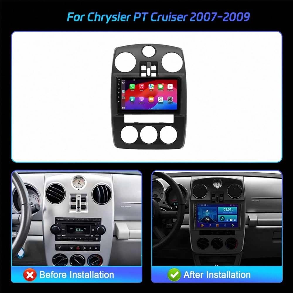 Car Stereo Carplay Radio de Coche para Chrysler PT Cruiser 2007-2009 Soporta Bluetooth, Control Volante, USB, WiFi, 4G, Mirror-Link, GPS Navegador/Radio FM, 4 Nuclear 4G+64G