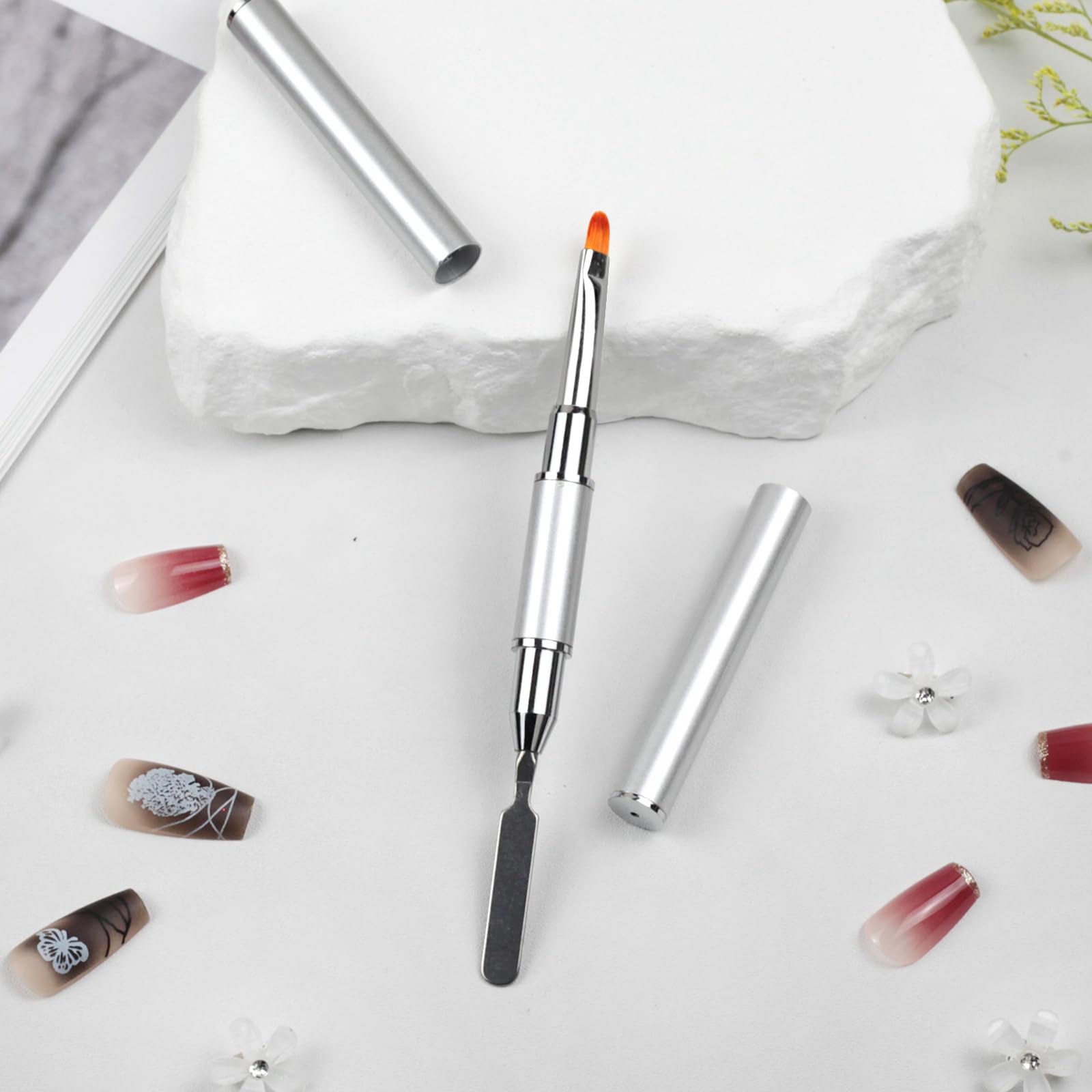 Brush and Picker Tool Dual-Ended UV Gel Nail Brush with Flat and Brush Tip Design for Nail Extensions