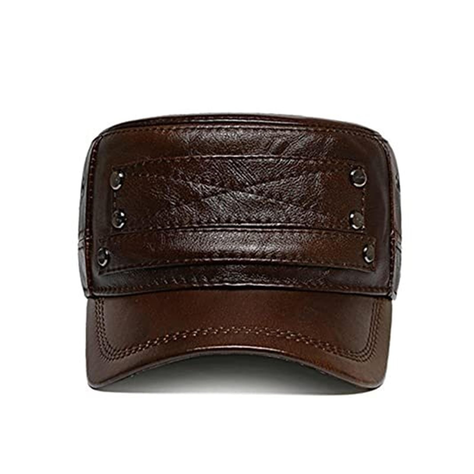 Men's Warm PU Leather Flat Cap Vintage Newsboy Beret Driving Irish Hat - Dark Brown