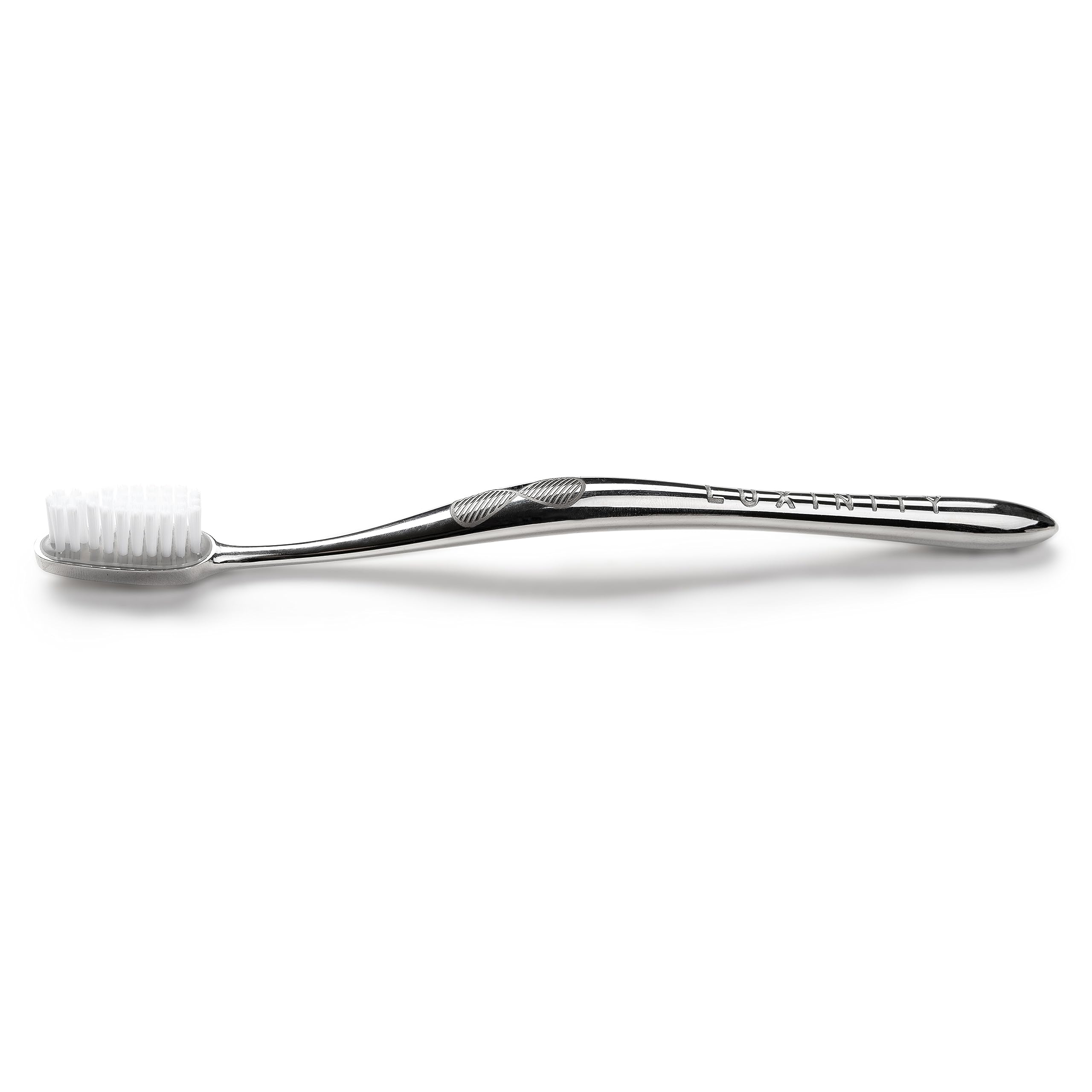 Spazzolino da denti manuale in acciaio inox con testina sostituibile, set iniziale con 1 testina di setola media lucida con incisione antiscivolo