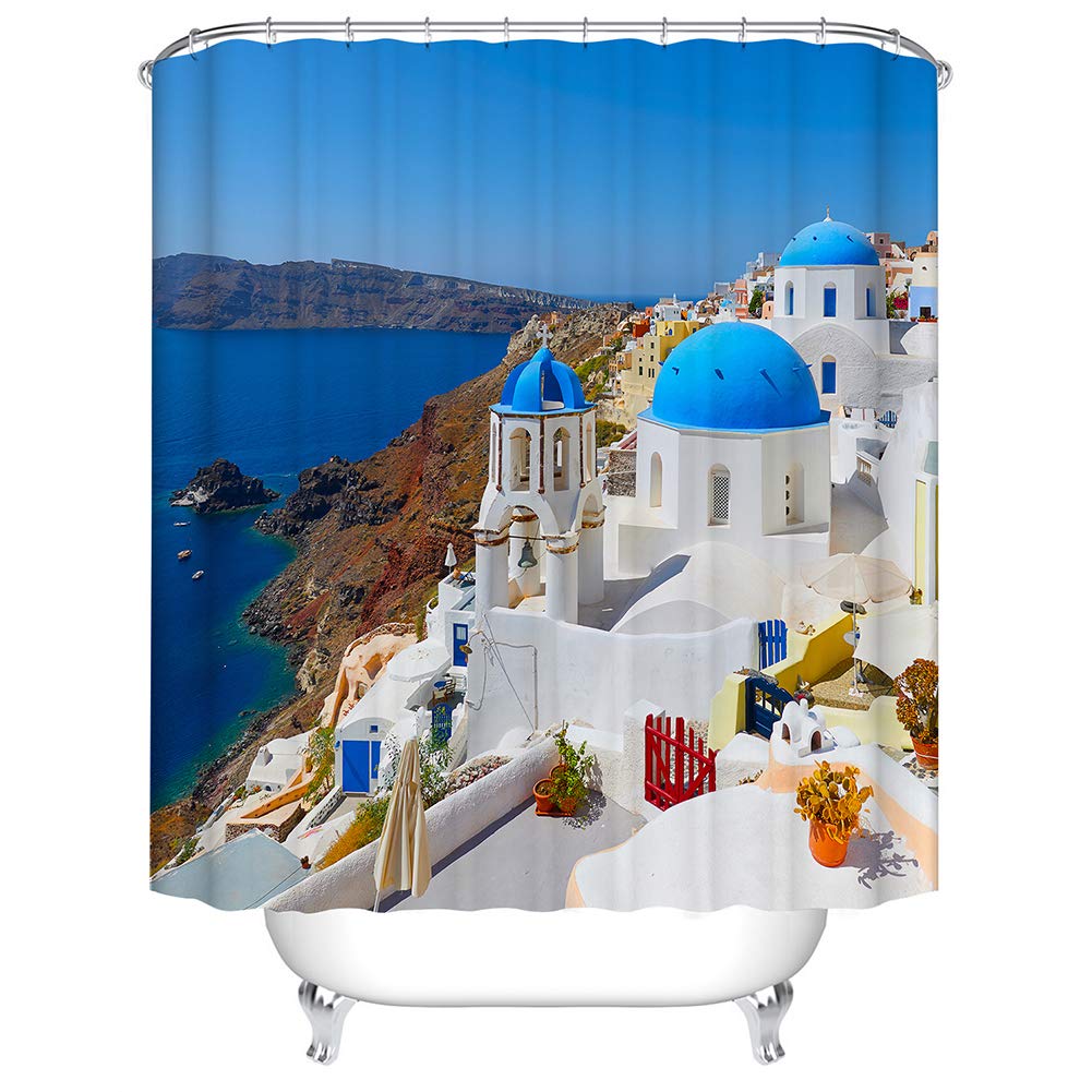 BOYOUTH Mediterranean Style Pattern Digital Print Shower Curtains for Bathroom Decor,Polyester Waterproof Fabric Bath Curtain with 12 Hooks,70x70 Inches,Multicolor