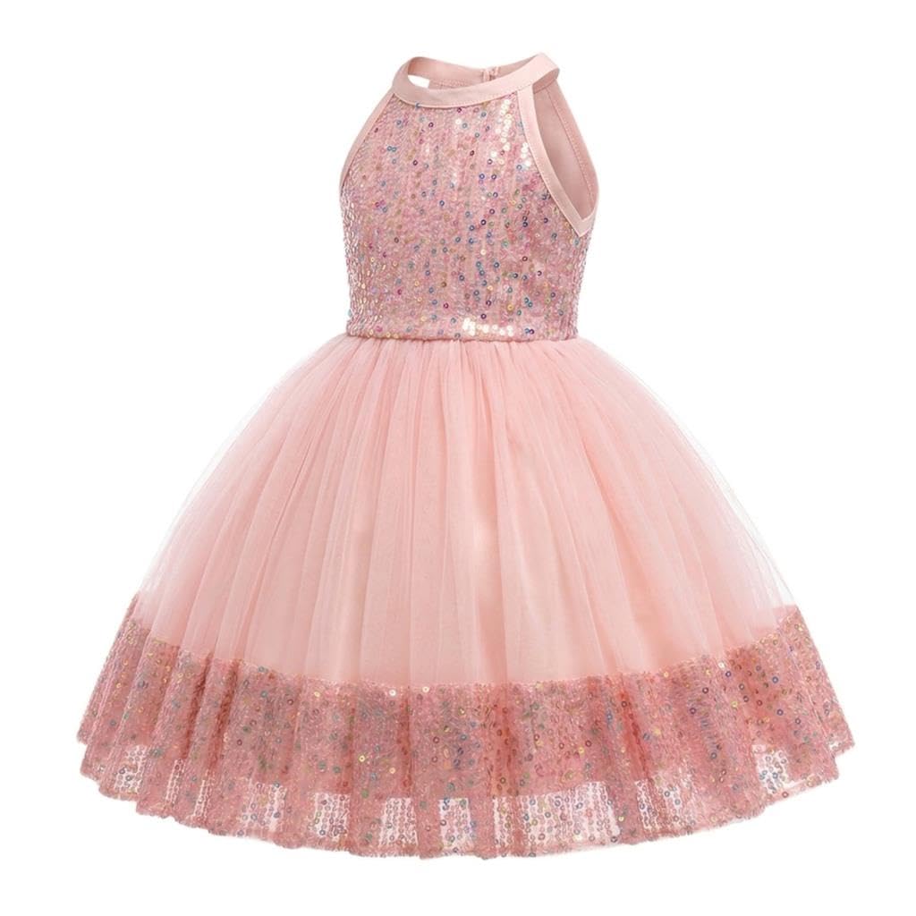 Lito Angels Vestido Niña Lentejuelas sin Mangas con Tul, Vestido Elegante Brillante para Boda Invitada, Actuación Escénica