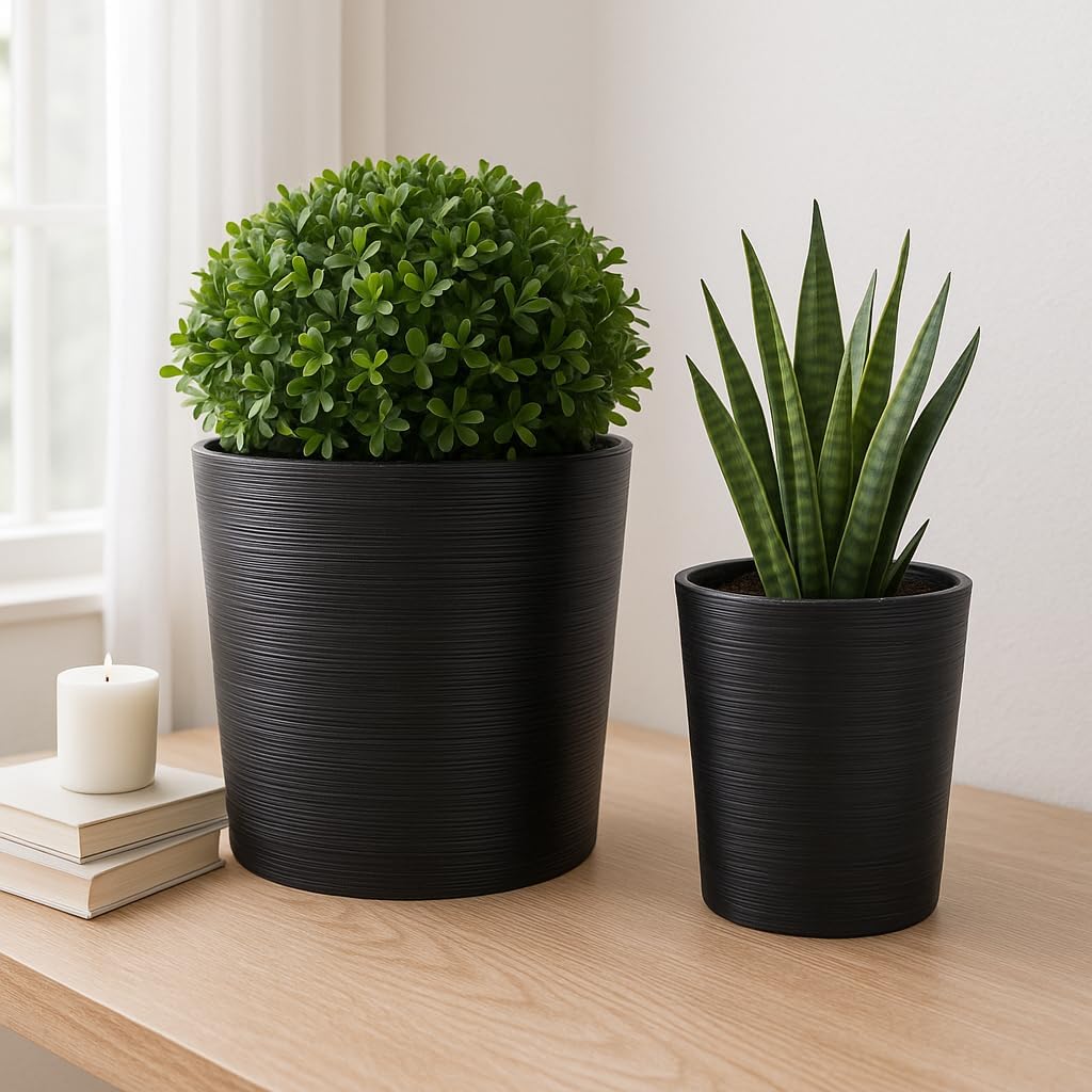Flower Pots and Planters for Home Decor – Tall Resin Plant Pots for Indoor and Outdoor Plant Stands – Ideal for Garden and Patio Decor – Elevated Style for Your Favorite Greeneries – 21", 19" Black