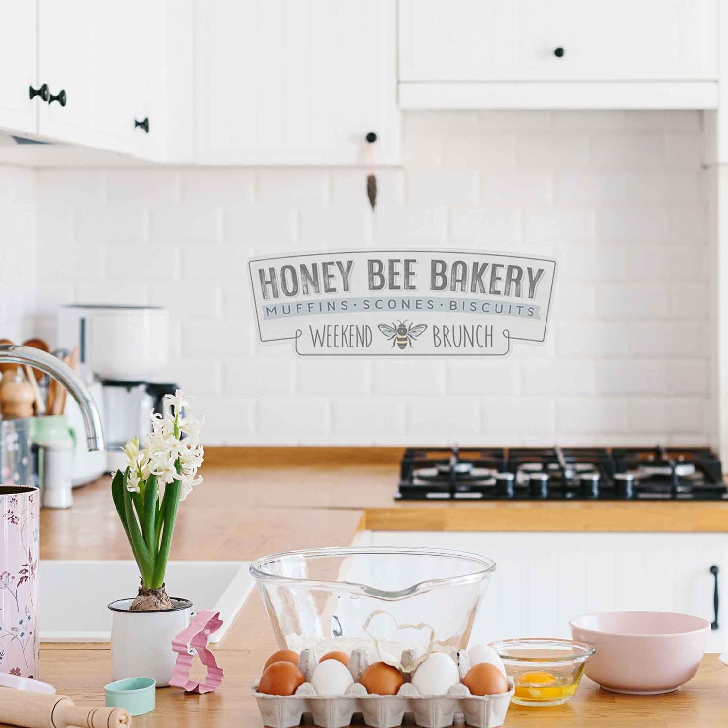 Honey Bee Bakery Wood Wall Decor - Large Farmhouse Bakery Sign for Kitchen or Dining Room