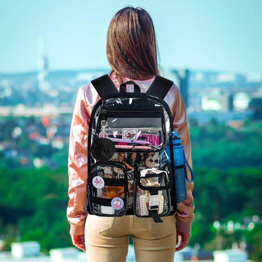 CCJPX 3Pcs Clear Backpack for Girls, School Transparent Bookbag, Heavy Duty See Through Backpacks for Teens Elementary - Image 2