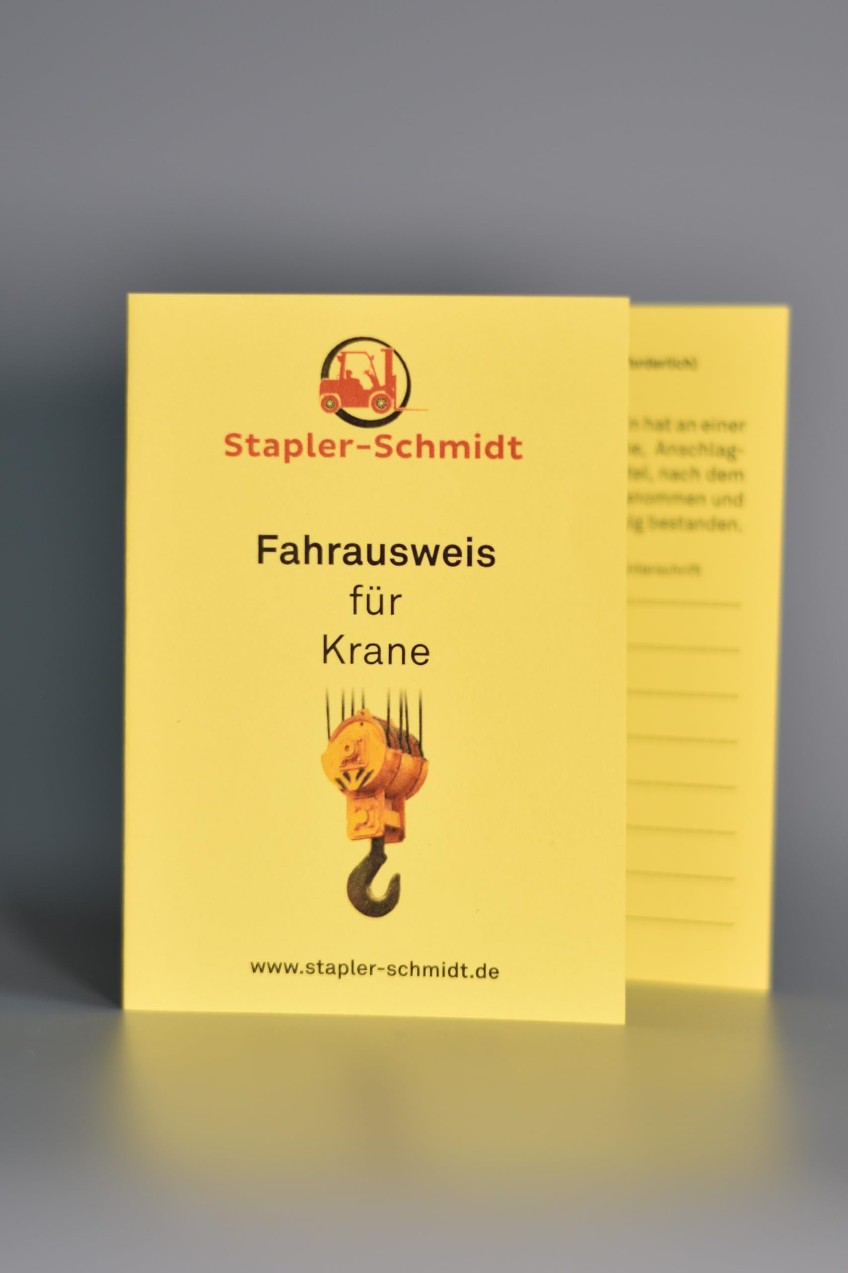 10x Fahrausweise für Krane | Ausbildungsnachweis Kranschein/Kranführerschein - mit "Stapler Schmidt" Logo