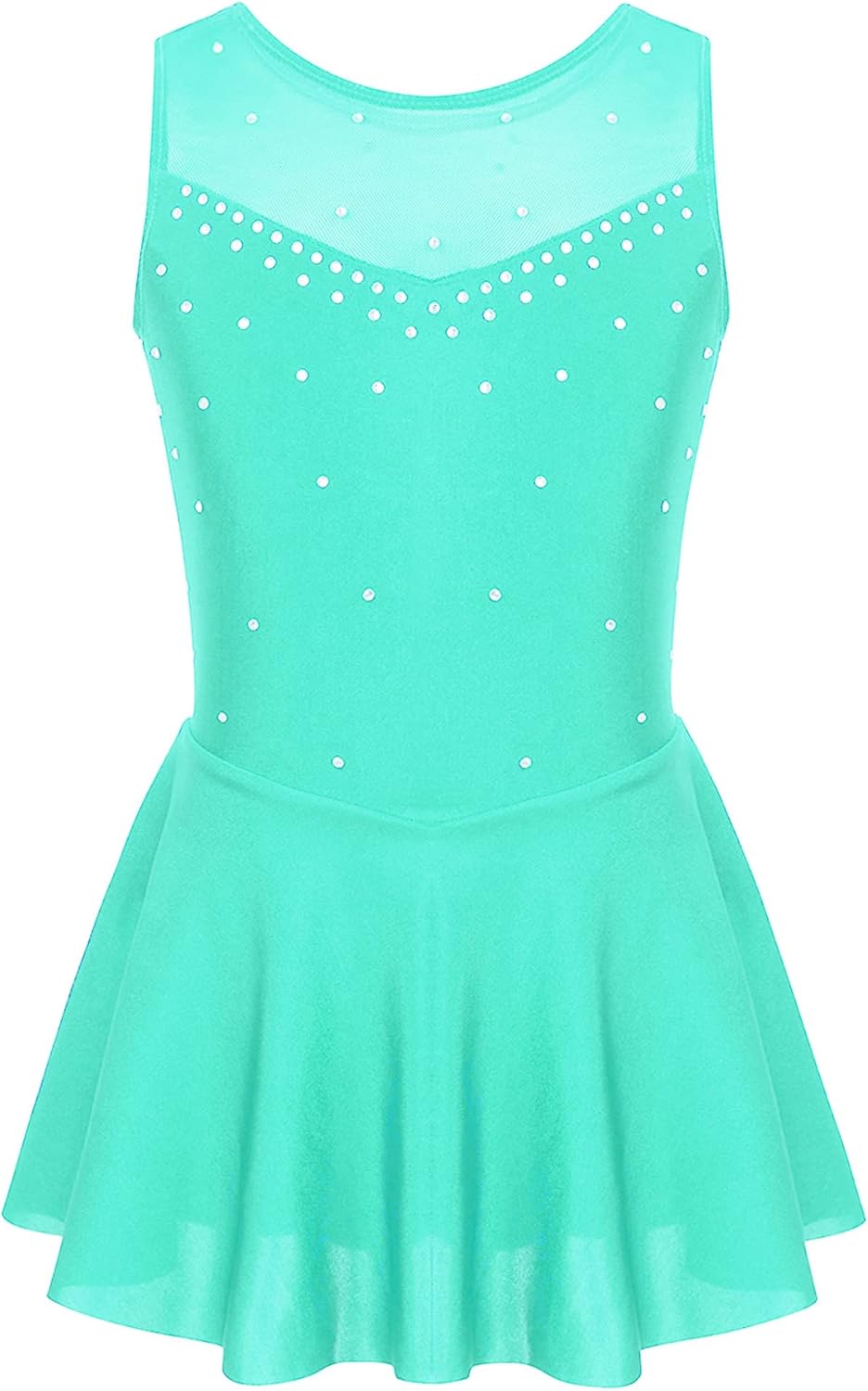 Kids Girls Sleeveless Rhinestone Splice Figure Skating Dress Gymnastic Leotard Ballet Dance Costume