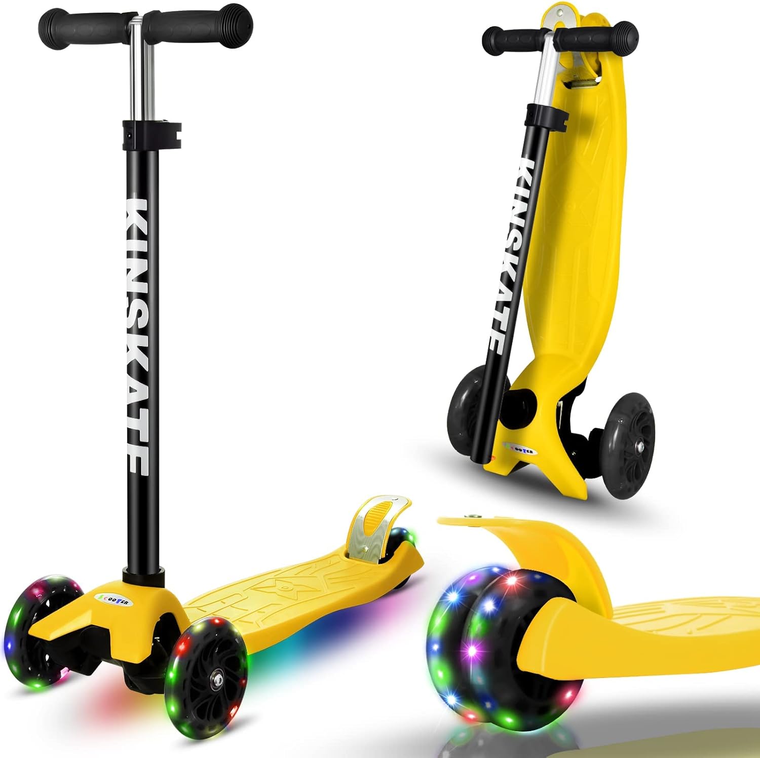 Patinete Niños con 3 Ruedas LED para Niño y Niña de 3 a 12 Años Scooter Infantil Plegable con Manillar de Altura Ajustable de 68 a 79 cm