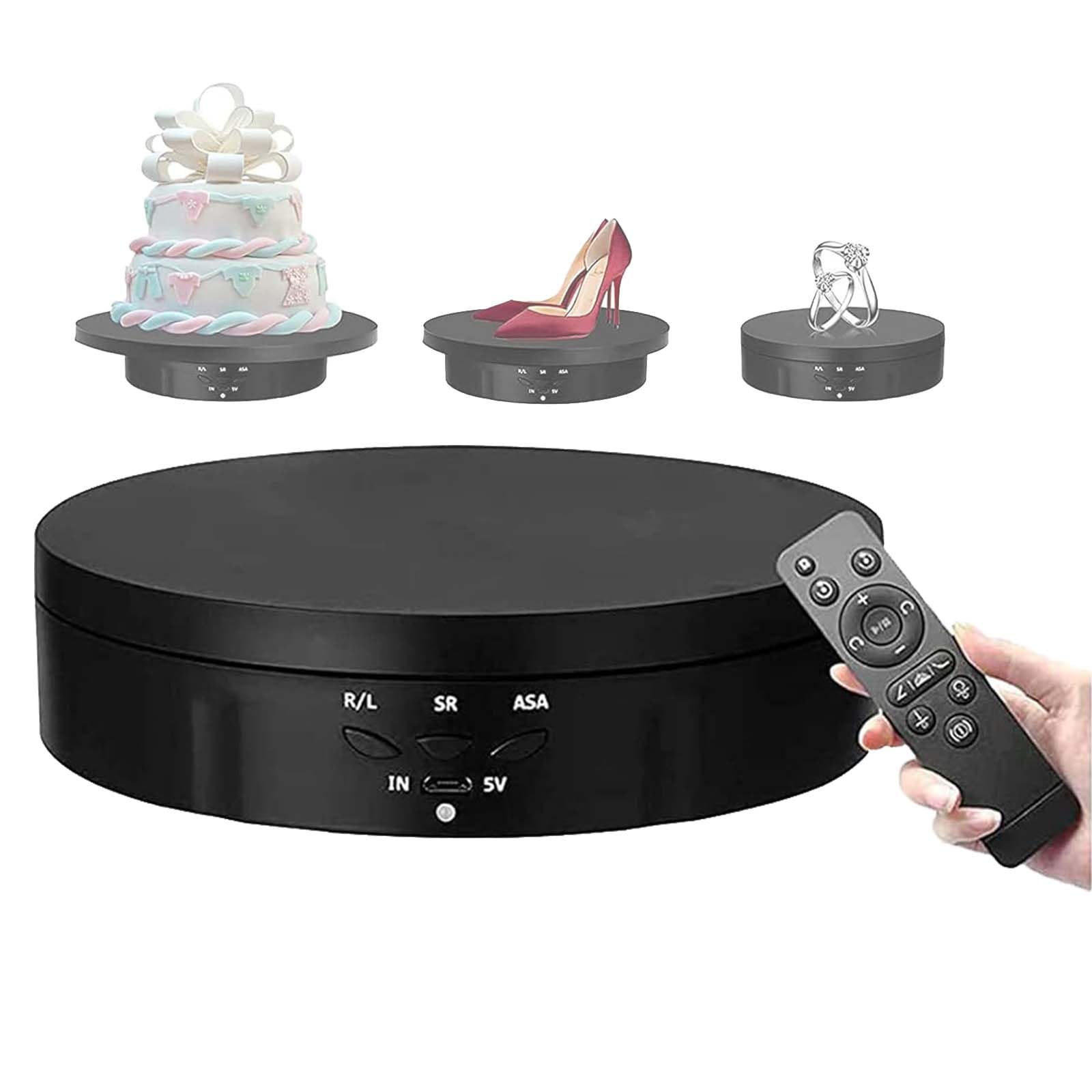 LLBMmm 3 in 1 Electric Rotating Turntable, with 18cm / 22cm Replacement Plates, Load: 10kg / 22lb, 45/ 90°/180° Circulation Rotation, for Products Display, Photography ,Black