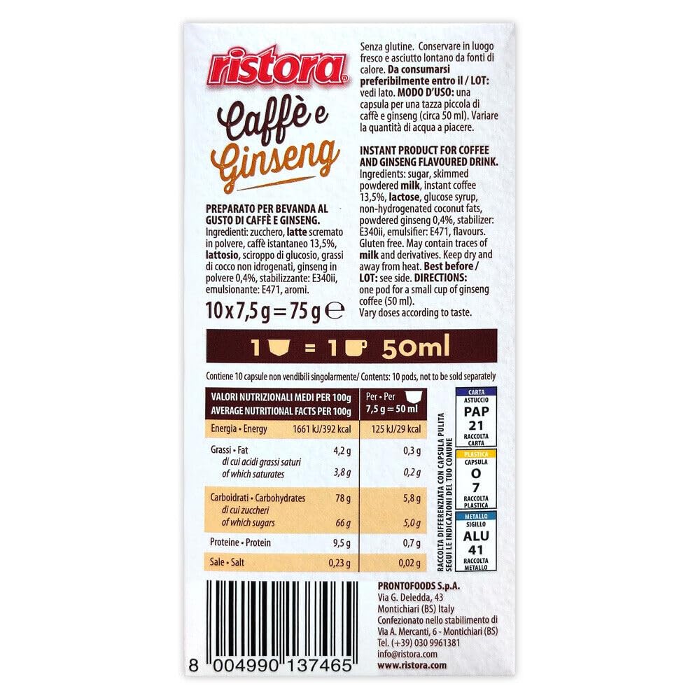 Ristora - 120 cápsulas de café y ginseng compatibles con Nespresso