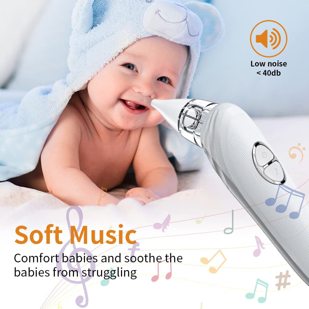 Aspirador nasal eléctrico para bebé, ventosa de nariz de bebé, ventosa automática para bebé, succión ajustable de 3 niveles, recargable, con función de pausa, música y calmante de luz