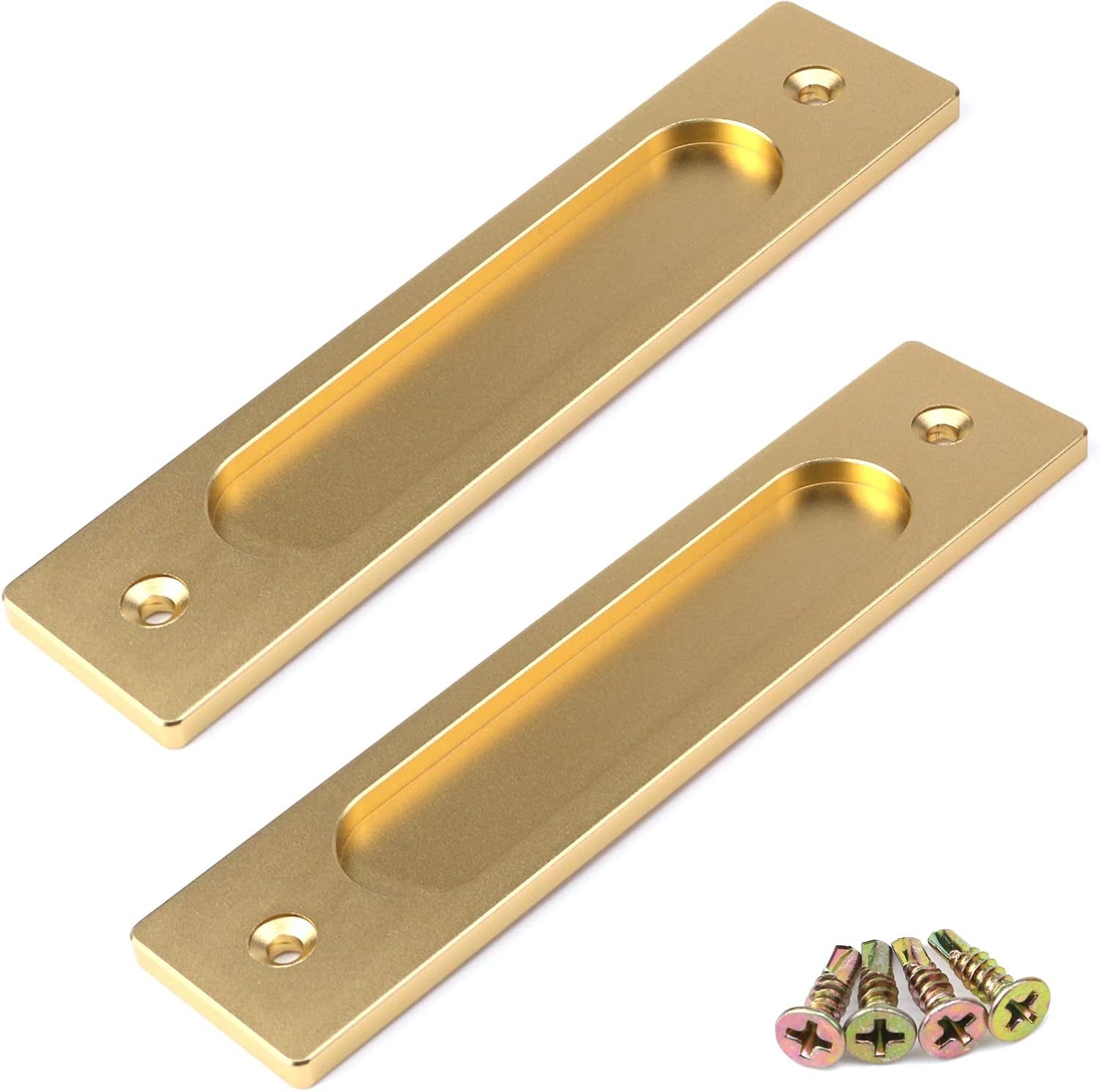 2PCS Aluminum Alloy Frosted Bright Gold Door Finger Pull, Barn Door Handle Finger Pull with Screws, 5.9inch Hole Center