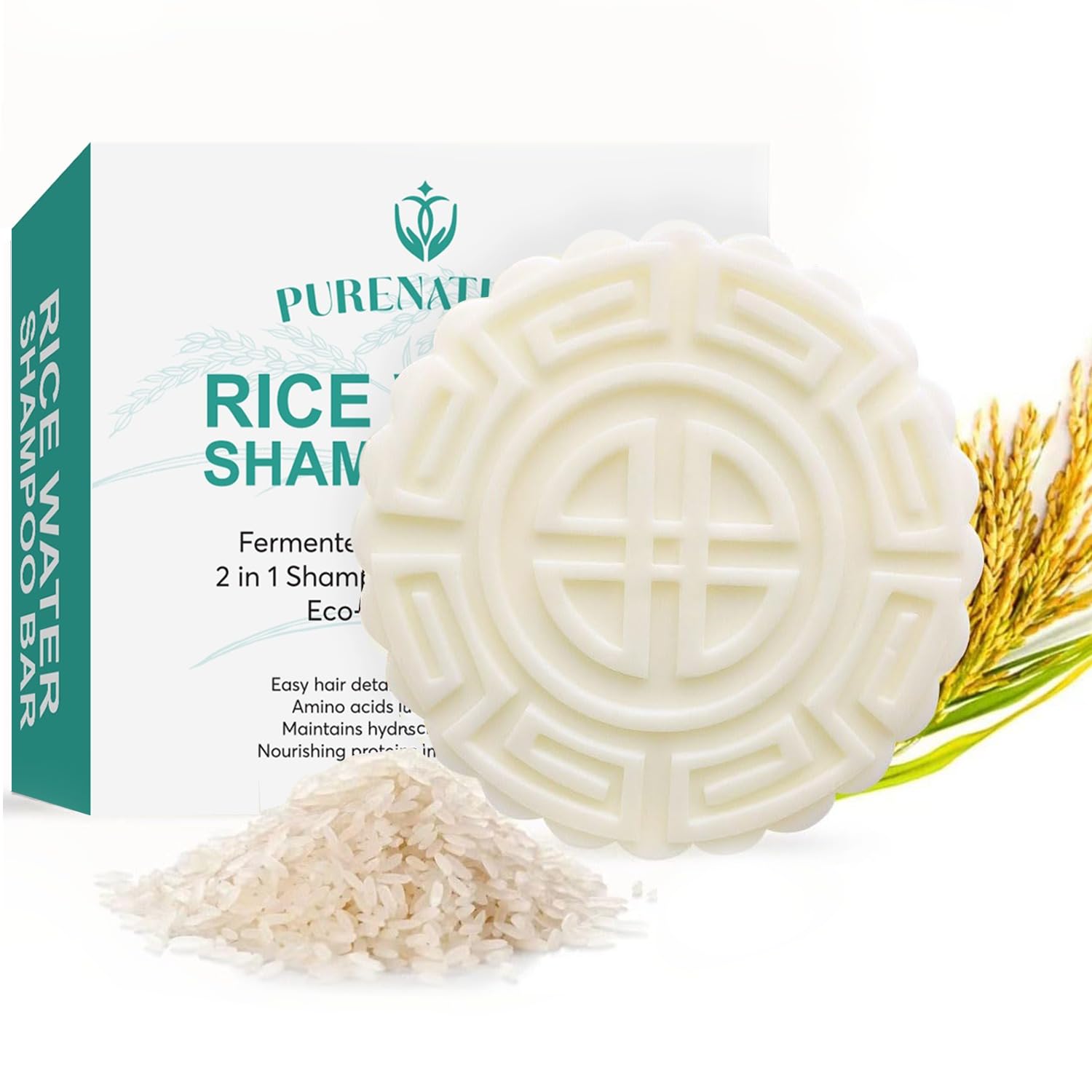 PureNaturis Argan Oil Rice Water Shampoo Bar for Hair Growth, 2 in 1 Fermented Rice Water Shampoo and Conditioner Bar for All Hair Types - Growth, Anti Hair Loss - Solid Rice Bar Soap for Hair Growth