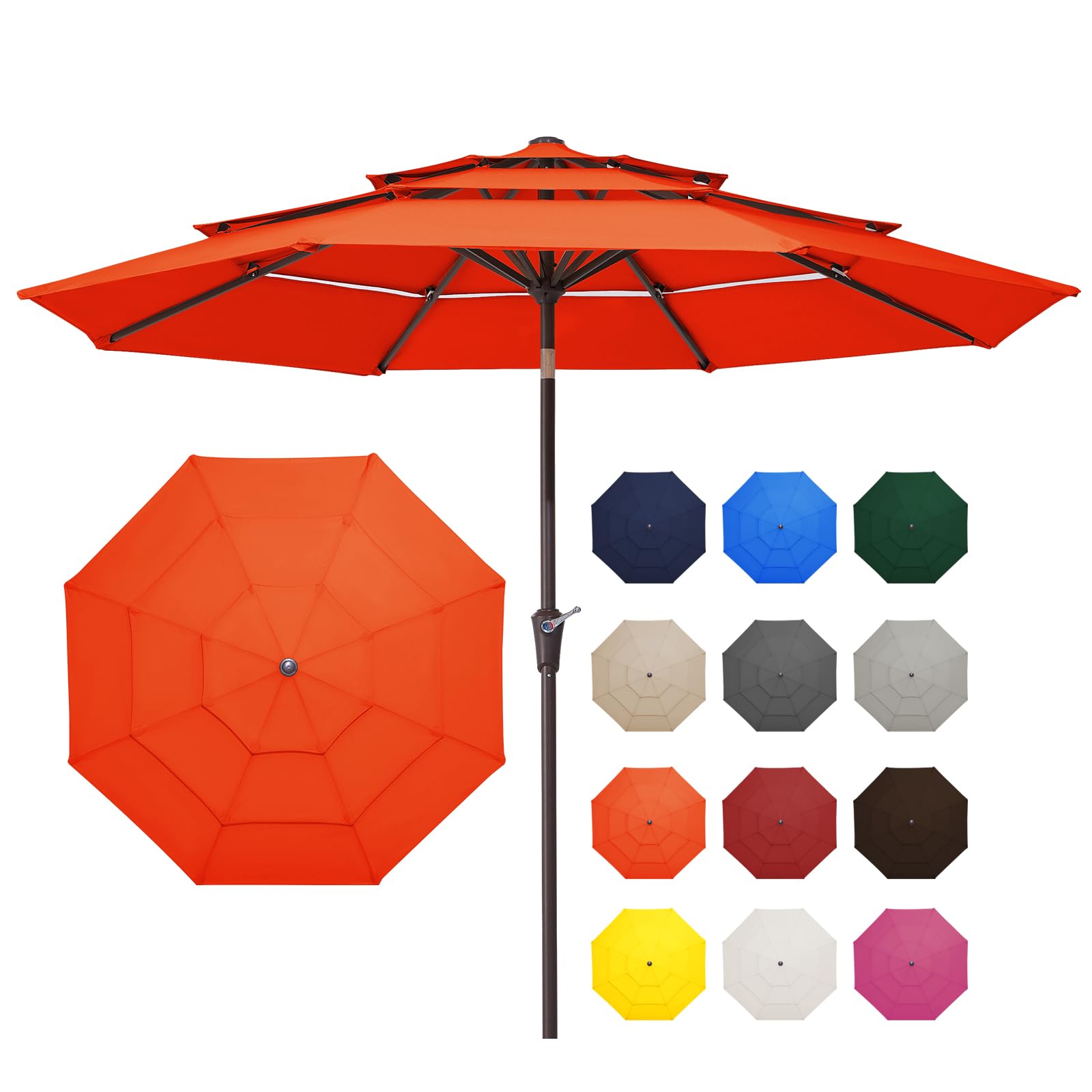 JEAREY 3 Tier 9 ft Outdoor Patio Umbrella with Tilt and Crank, Orange
