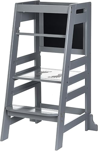 Miniatura 8 de UNICOO Taburete de cocina de bambú de altura ajustable para niños, torre de aprendizaje y taburete auxiliar para baño, encimera de cocina, diseñado