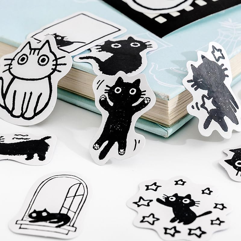 50pcs Cute Black Cat Kitten Stickers - Waterproof Vinyl Decals for Laptop, Skateboard, Luggage | Adorable Animal Stickers for Teens, Adults | Perfect for Water Bottles, Office, Motorcycle - Image 4
