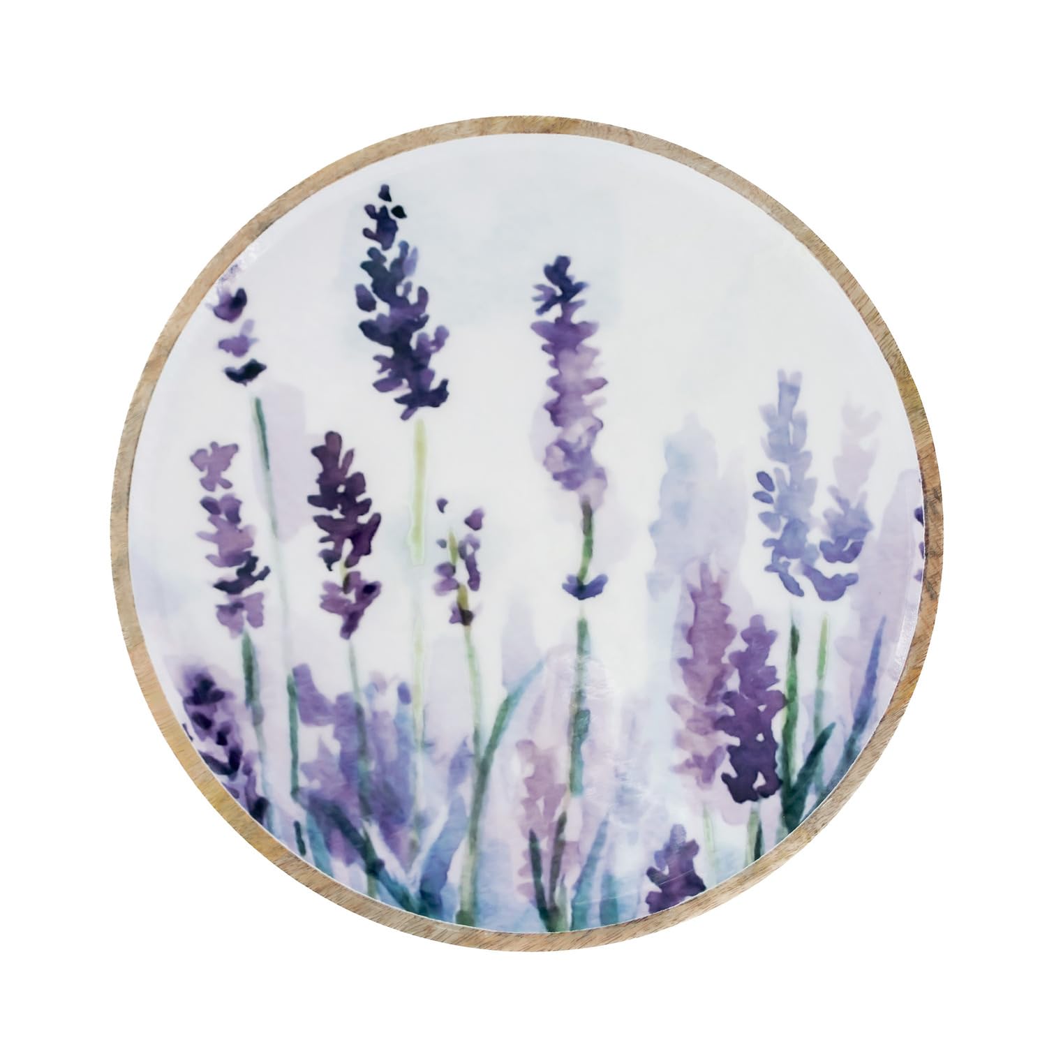 Boston International Mango Wood and Enamel Decorative Round Serving Tray, 12" Diameter, Lavender