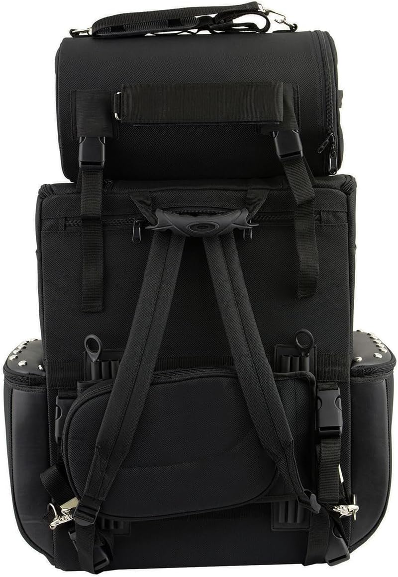Milwaukee Leather SH605S Large Black 'Studded' Textile and PVC 2 Piece Touring Sissy Bar Motorcycle Bag - Large