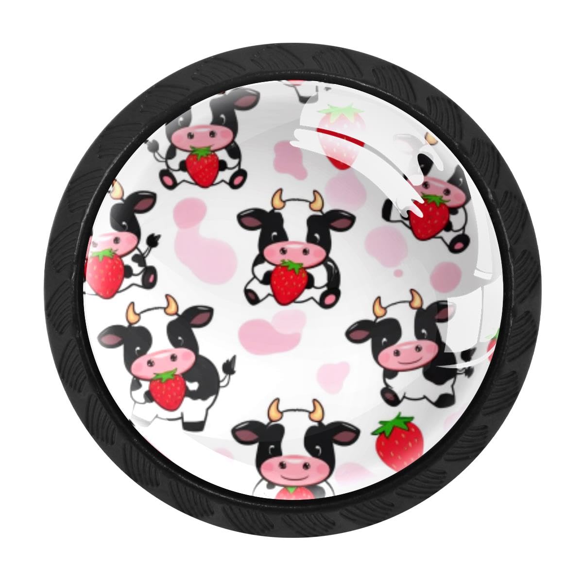 4 PCS Kitchen Cabinet Knobs, Strawberry Cows Drawer Knobs Dresser Handles