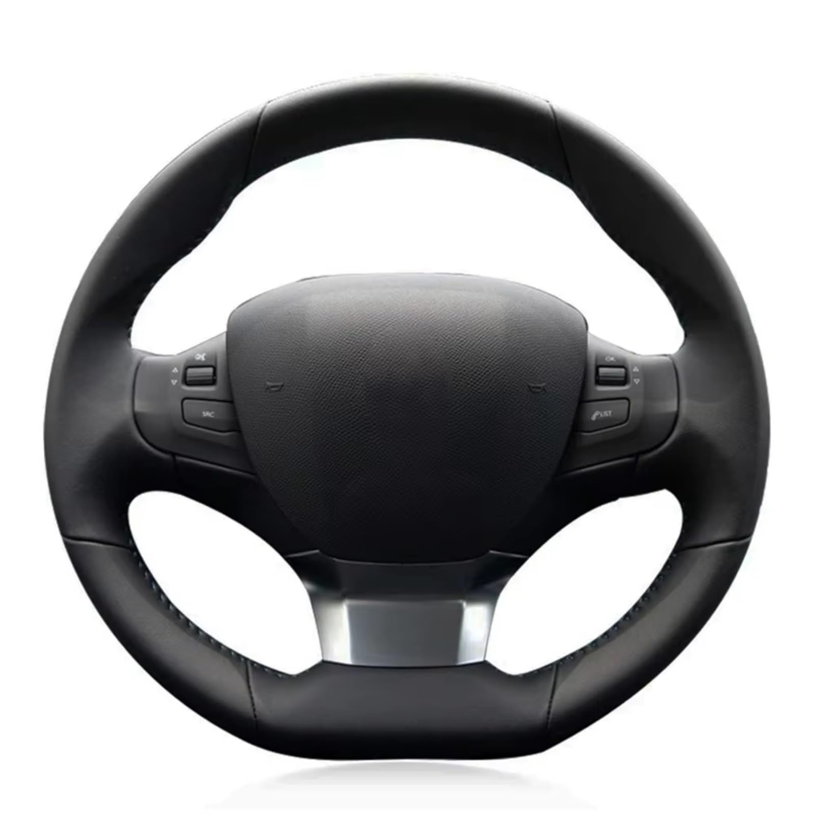 Funda Volante Cuero para Peugeot 308 2014 2015 2016 2017 2018 2019 Funda Volante Coche Cuero Artificial Negro Antideslizante Cosida Mano Funda Volante(Black Thread)