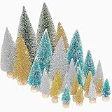 Jolik 26 Pcs Mini Artificial Christmas Trees Frosted Sisal Trees for Christmas Table Décor, 5 Sizes, 4 Colors