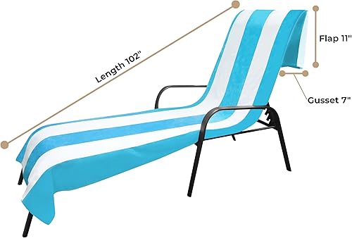 Miniatura 4 de Superior Toalla clásica para silla de descanso, algodón de alta calidad, de gran tamaño, para interiores y exteriores, con detalle de cojín a rayas,