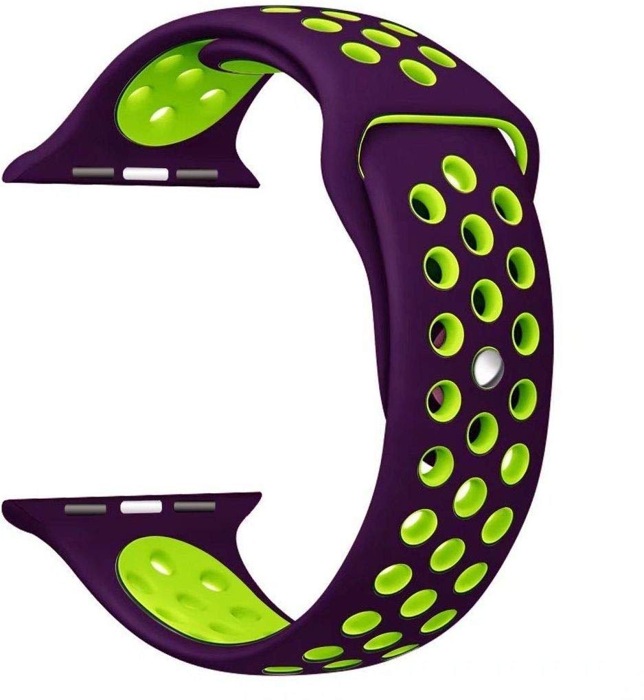 Apple Watch Series 1 2 3 42 mm Uyumlu Delikli Silikon Kordon Mor Yeşil (L)