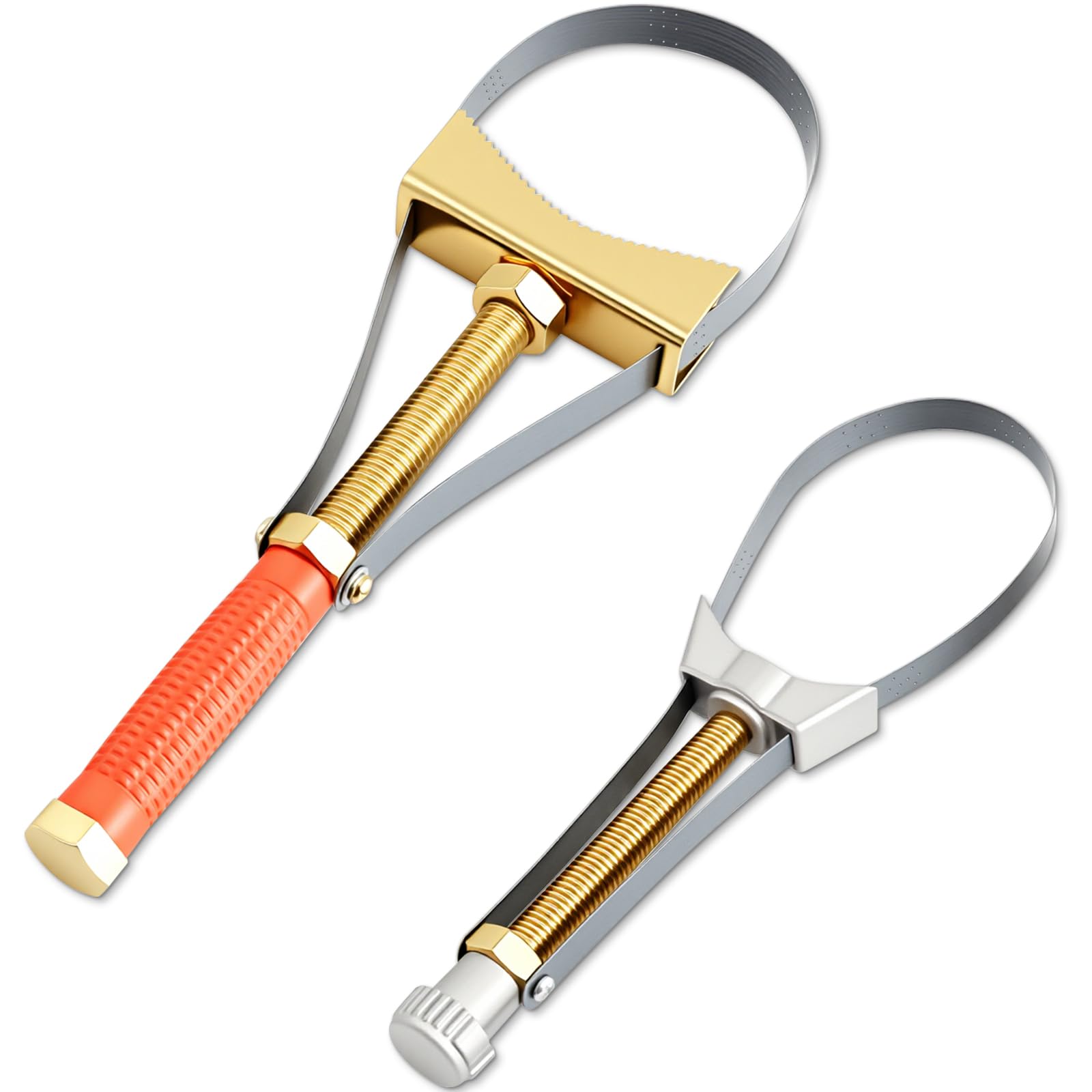 2 Pcs Heavy Duty Adjustable Oil Filter Strap Wrench Set, 2 Sizes
