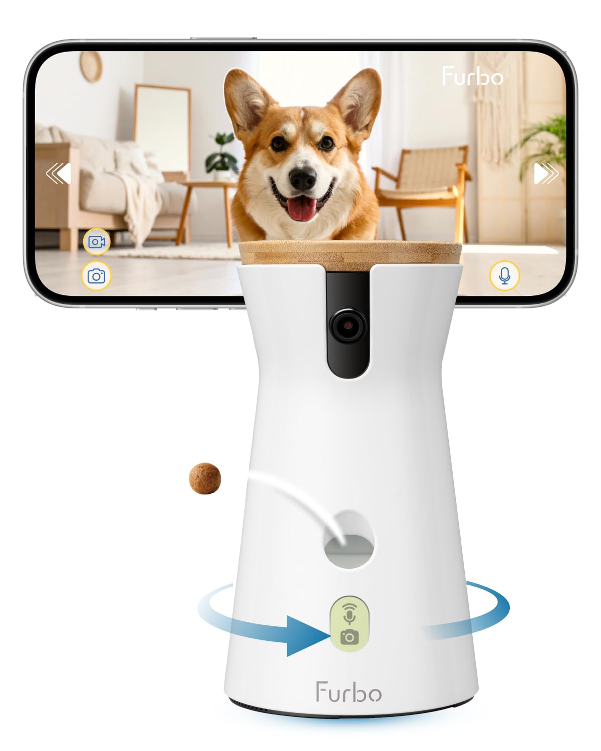 Furbo 360° Hundekamera [Basic Kamera]: Haustierkamera mit App, Rotierende 360° Sicht, Farbnachtsicht, Tracking, Leckerliwurf, Bell-Alarm, der Favorit von Haustierbesitzern auf der ganzen Welt