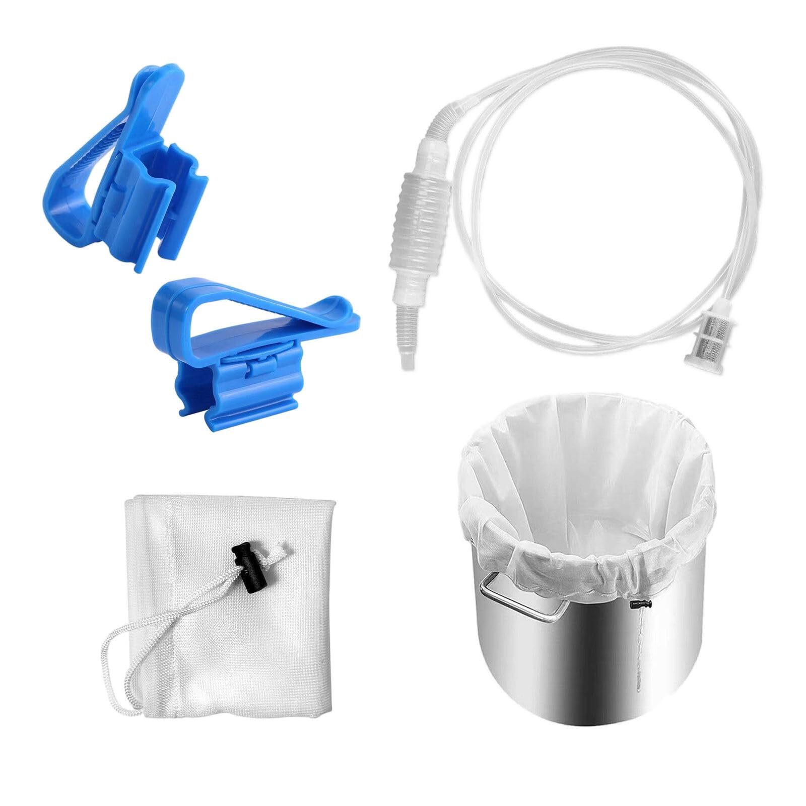 HwtcjxBrew Silicone Siphon Tube Siphon Filter Soft Tube, Manual Siphon Filter, Length 2.5 m + Beer Filter Bag 40 x 46 cm for Winemaking, Wine and Beer