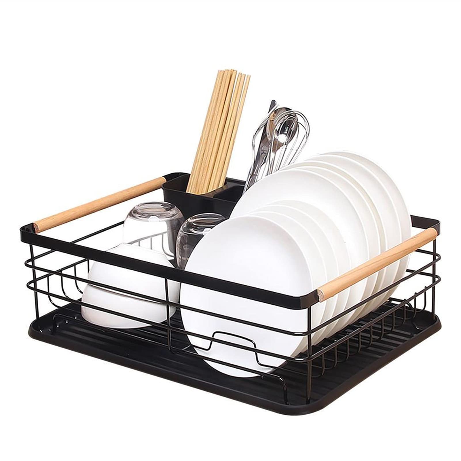 Küchen-Geschirrtrockner Single Layer Dish Rack Küchenorganisator Lagertablagerung Schwarz Trocknungsplatte Regal Abnehmbare Teller Korb Küchenzubehör Multifunktionaler Abtropfständer