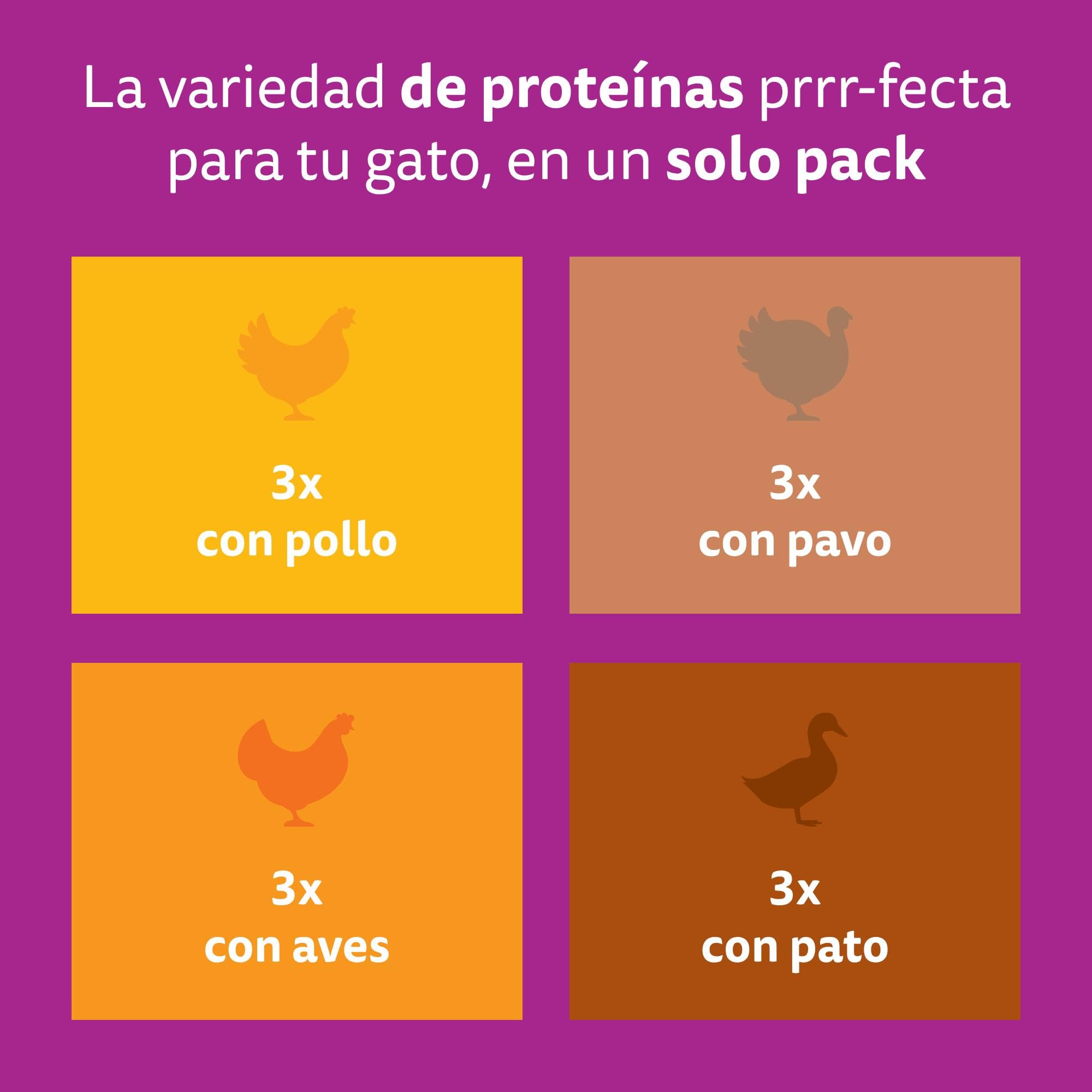 WHISKAS Comida húmeda en gelatina Gatos Adultos Selección de Aves - 4 x 12 bolsitas x 85g