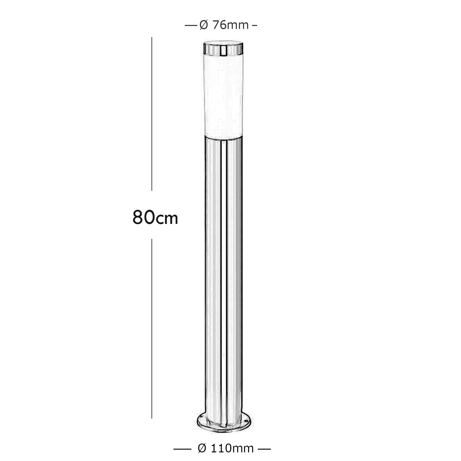 Planetitaly Tokyo - Farola LED con casquillo E27, de acero inoxidable, poste impermeable para exteriores, luz de jardín, camino o patio, 230 V, 80 cm (800 mm)