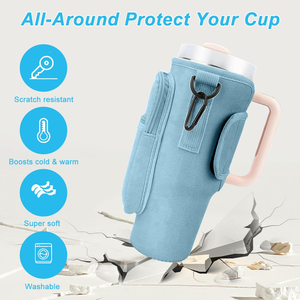 Glamifyr Stanley Cup - Borsa da viaggio 40 oz con scomparto per cellulare e tracolla regolabile (beige