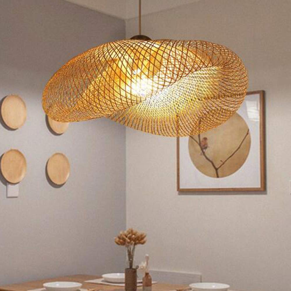 Lámpara Colgante De Bambú Tejida Linterna Antigua Lámpara De Techo Iluminación De Techo Lámpara De Mimbre Con Sombra De Nube Para Comedor Sala De Estar Restaurante,50cm