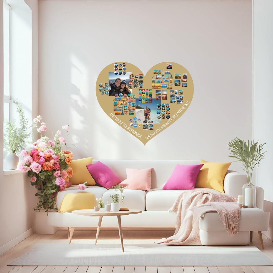 Pizarra magnética pequeña y grande – Pizarra magnética para San Valentín – perfecta para imanes y notas – Pizarra magnética – Pizarra de escritura – Juego de montaje incluido – Oro 60 x 70 cm