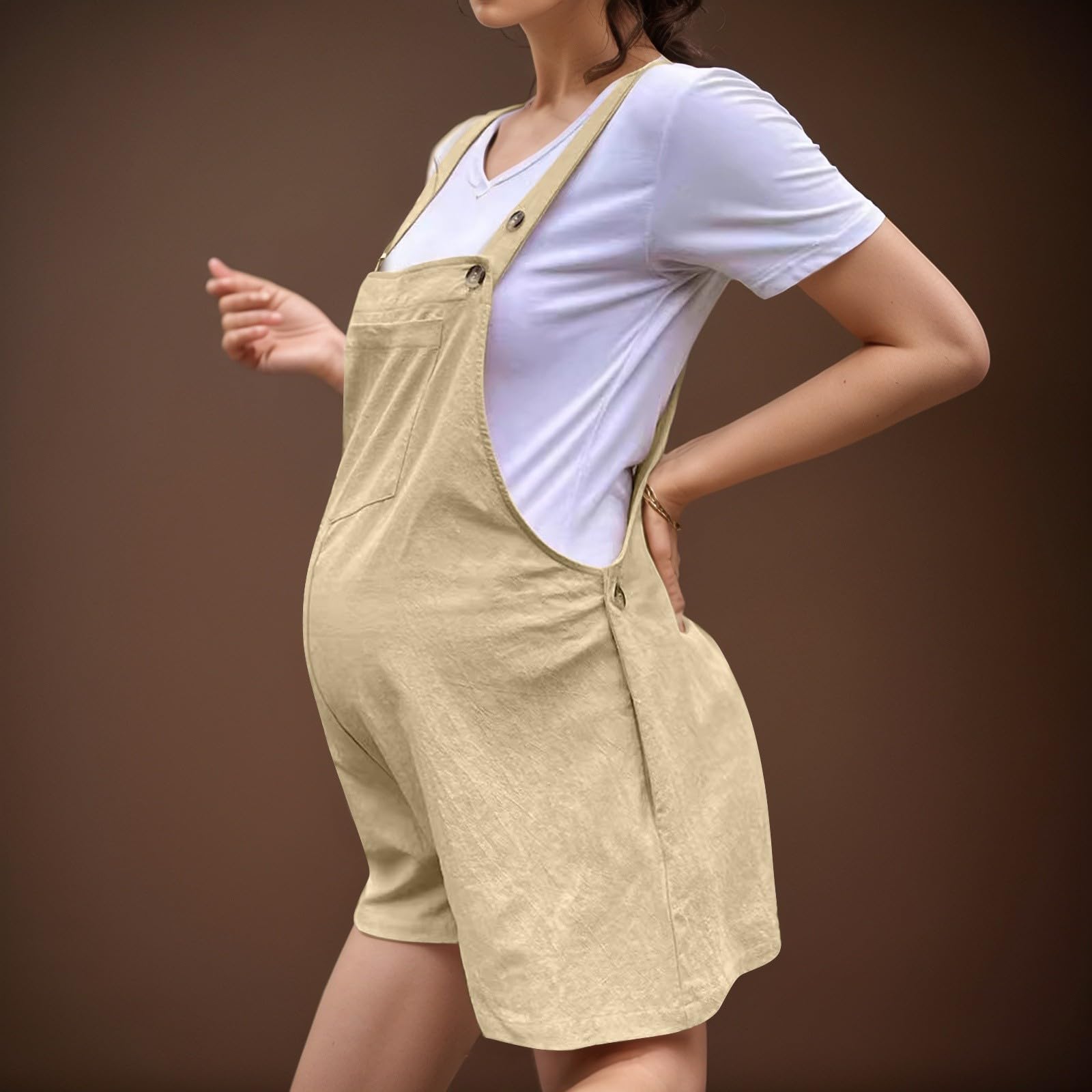 Generisch Latzhose Schwangerschaft Kurz Damen Umstands Jumpsuit Lose Baumwolle Overalls Sommer